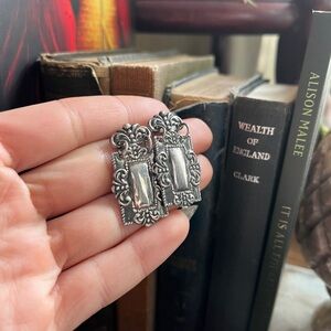 Ornate Silver Rectangular Filigree Earrings